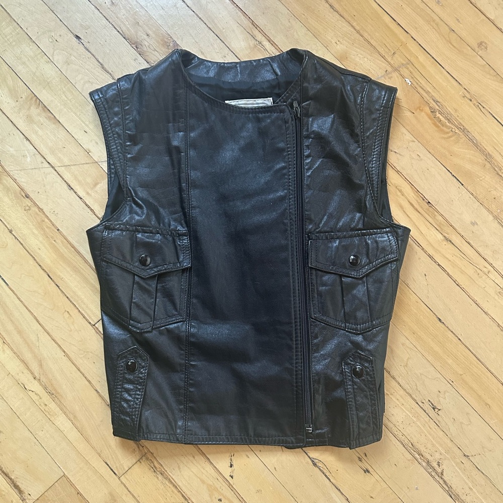 Black Leather Sleeveless Moto Vest